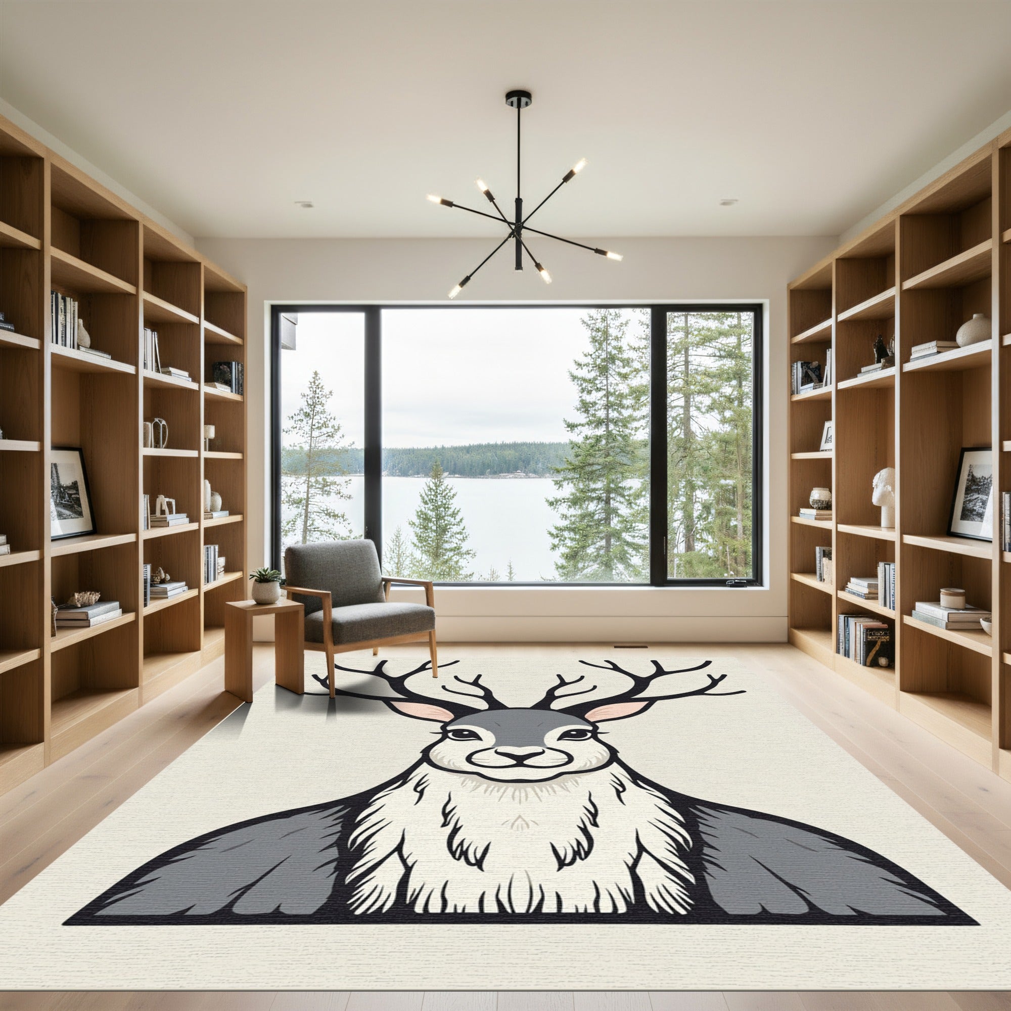 Majestic Antlered Creature Illustration Rug