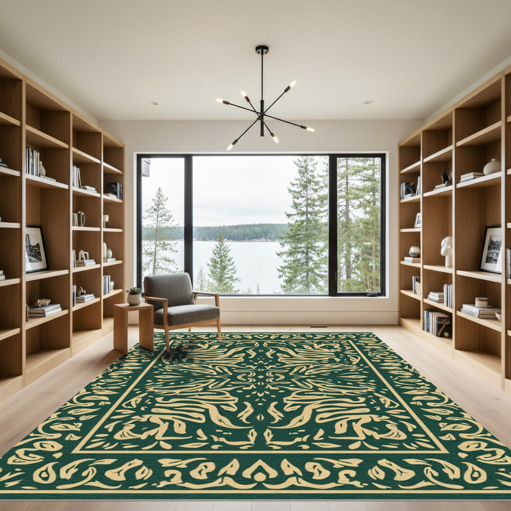 Emerald Green Floral Medallion Arrangement Rug