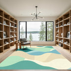 Serene Teal Blue Landscape Waves Rug