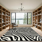 Striking Black White Wavy Lines Rug