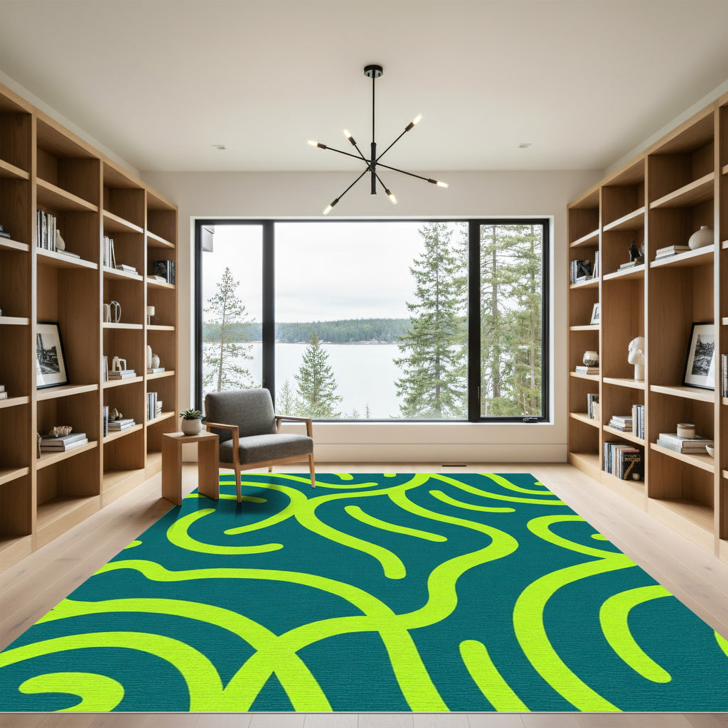 Teal Lime Swirl Abstract Rug