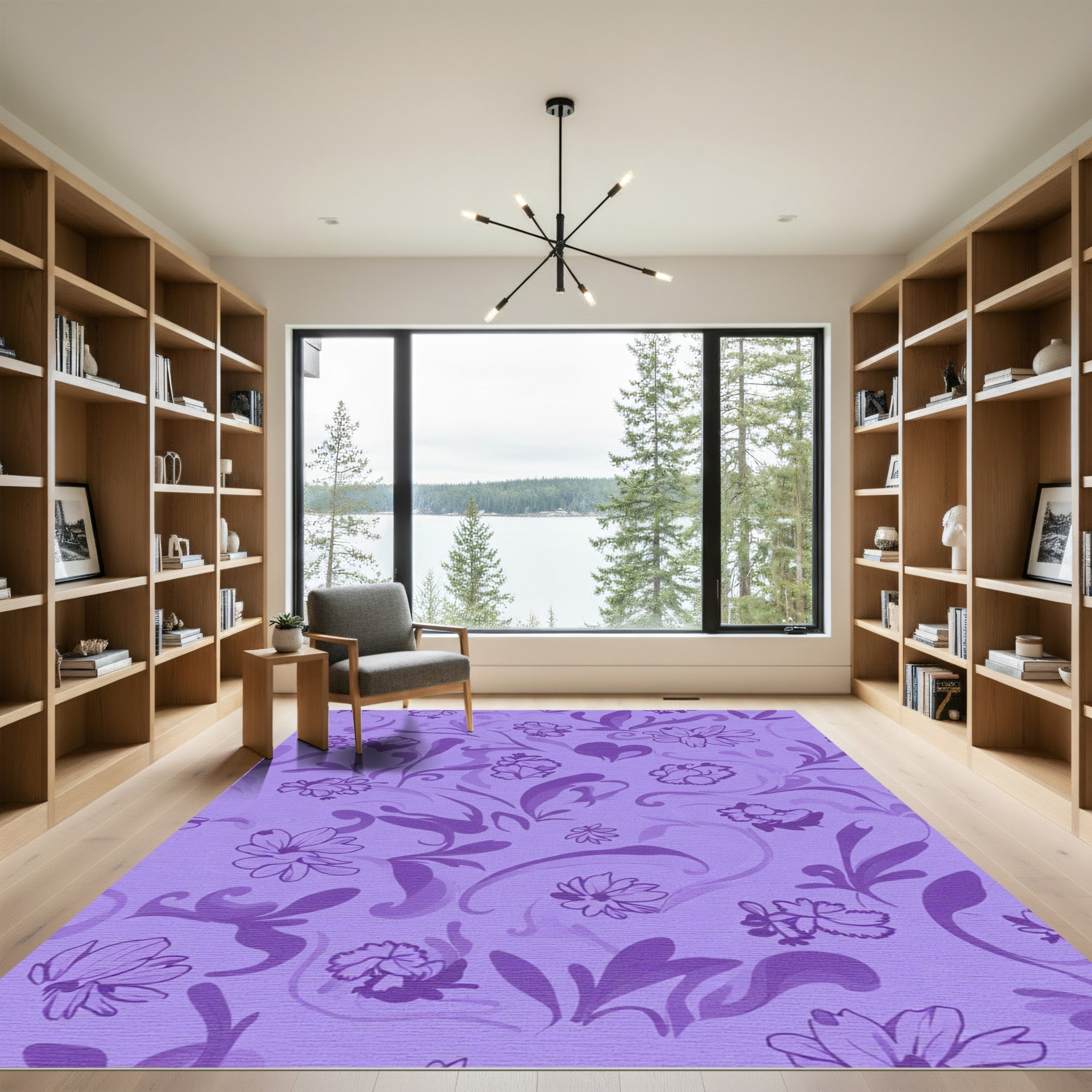 Lavender Floral Heart Swirl Rug