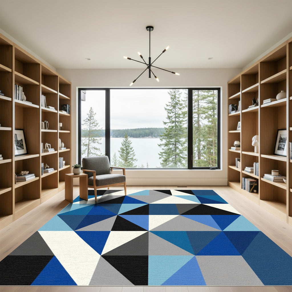 Blue Geometric Diamond Collage Rug