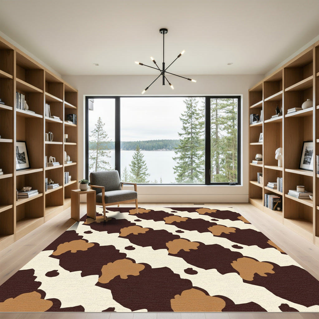 Brown Cream Blotched Diagonal Waves Rug