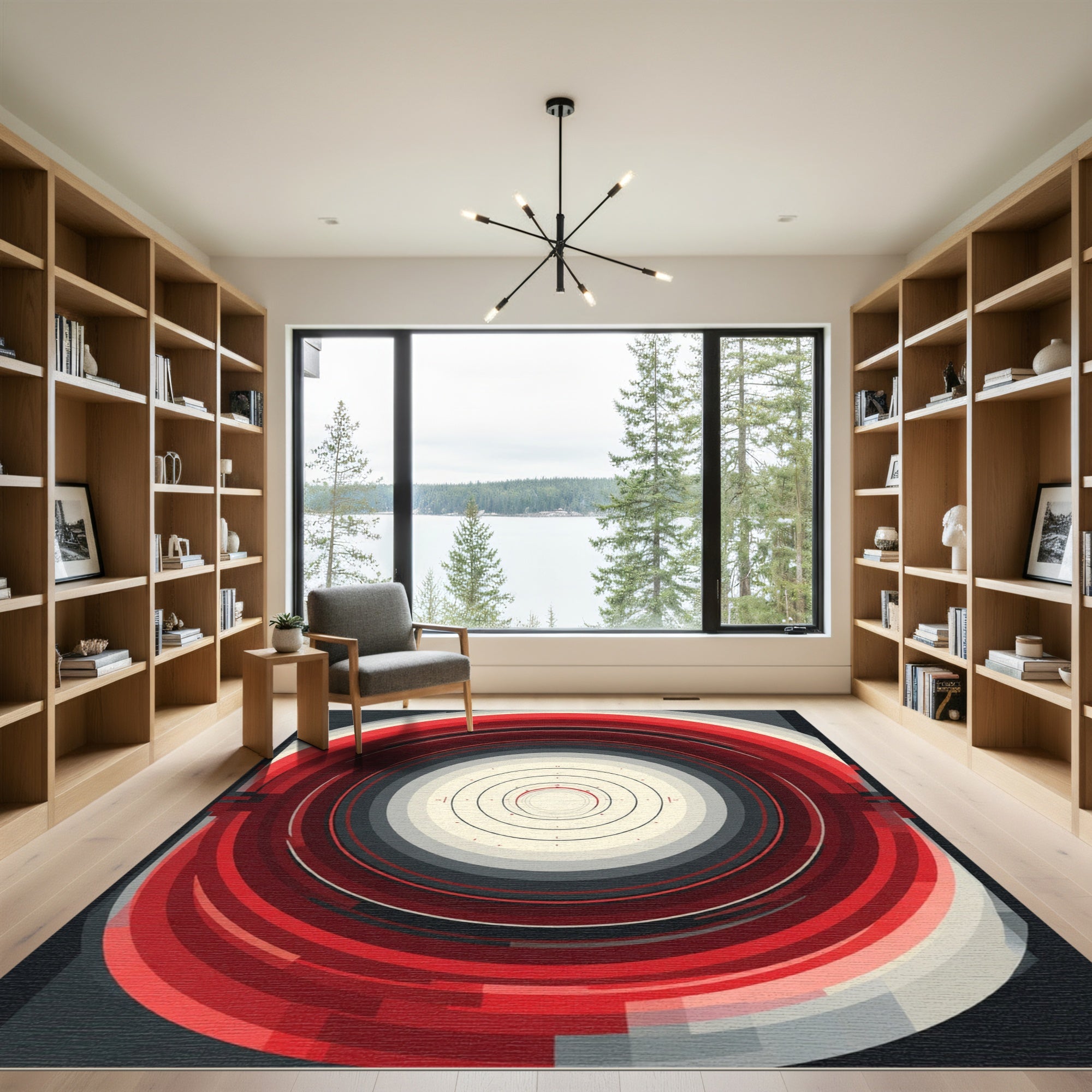 Modern Red Concentric Circles Rug