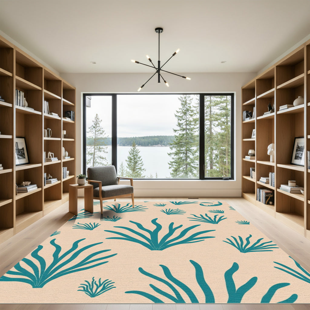 Teal Coral Beige Aquatic Arrangement Rug