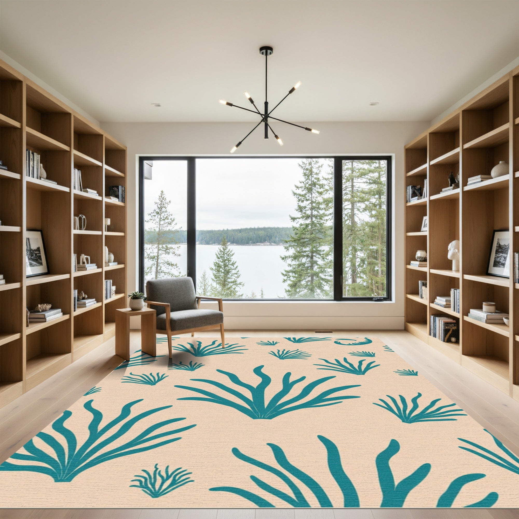 Teal Coral Beige Aquatic Arrangement Rug