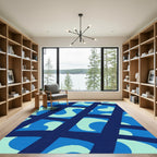Deep Blue Abstract Organic Waves Rug