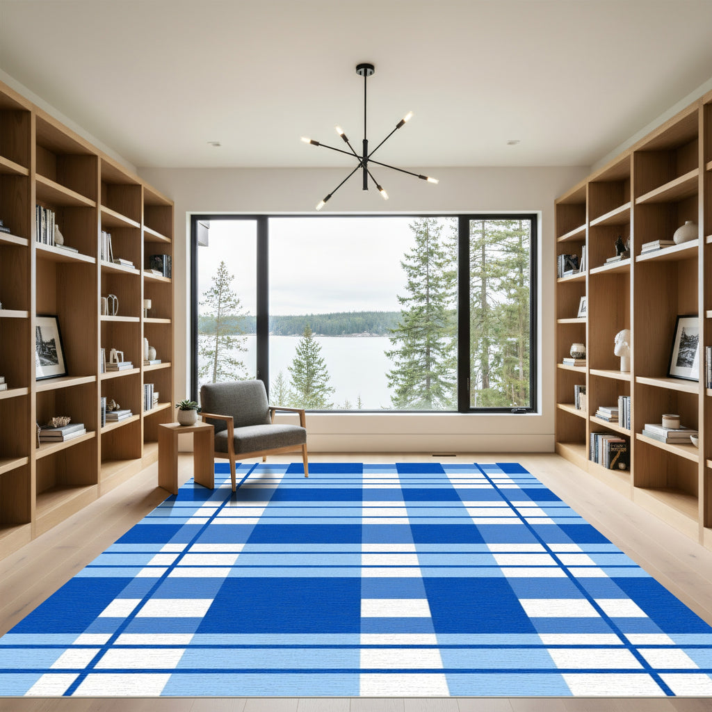 Classic Blue Buffalo Check Grid Rug