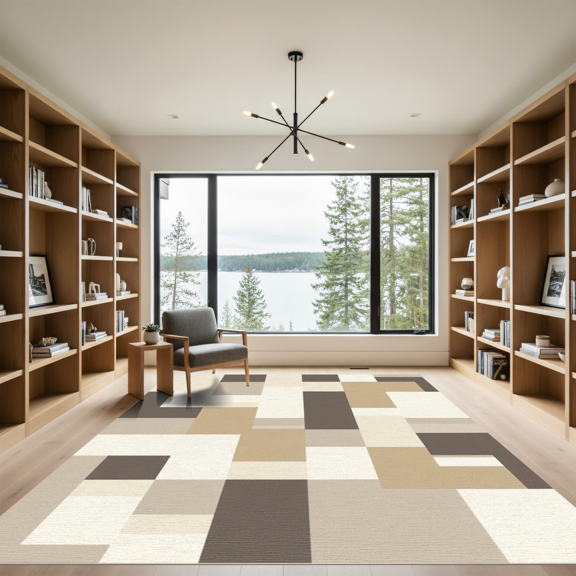 Neutral Geometric Abstract Blocks Rug