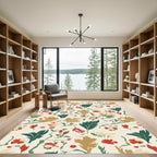 Delicate Red Brown Green Nature Blossoms Rug