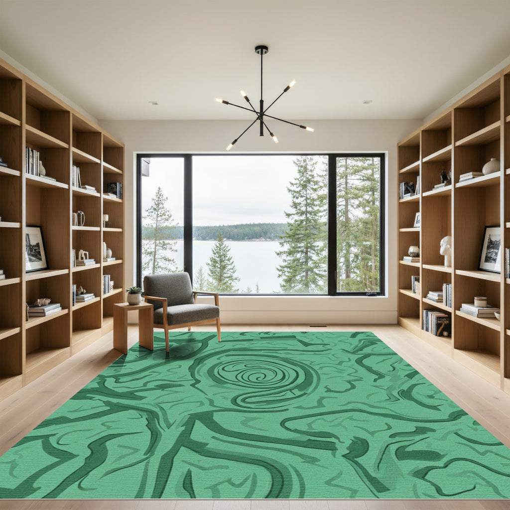 Emerald Green Swirling Abstract Rug