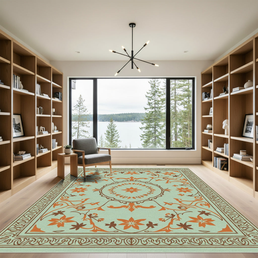 Sage Green Floral Arabesque Rug