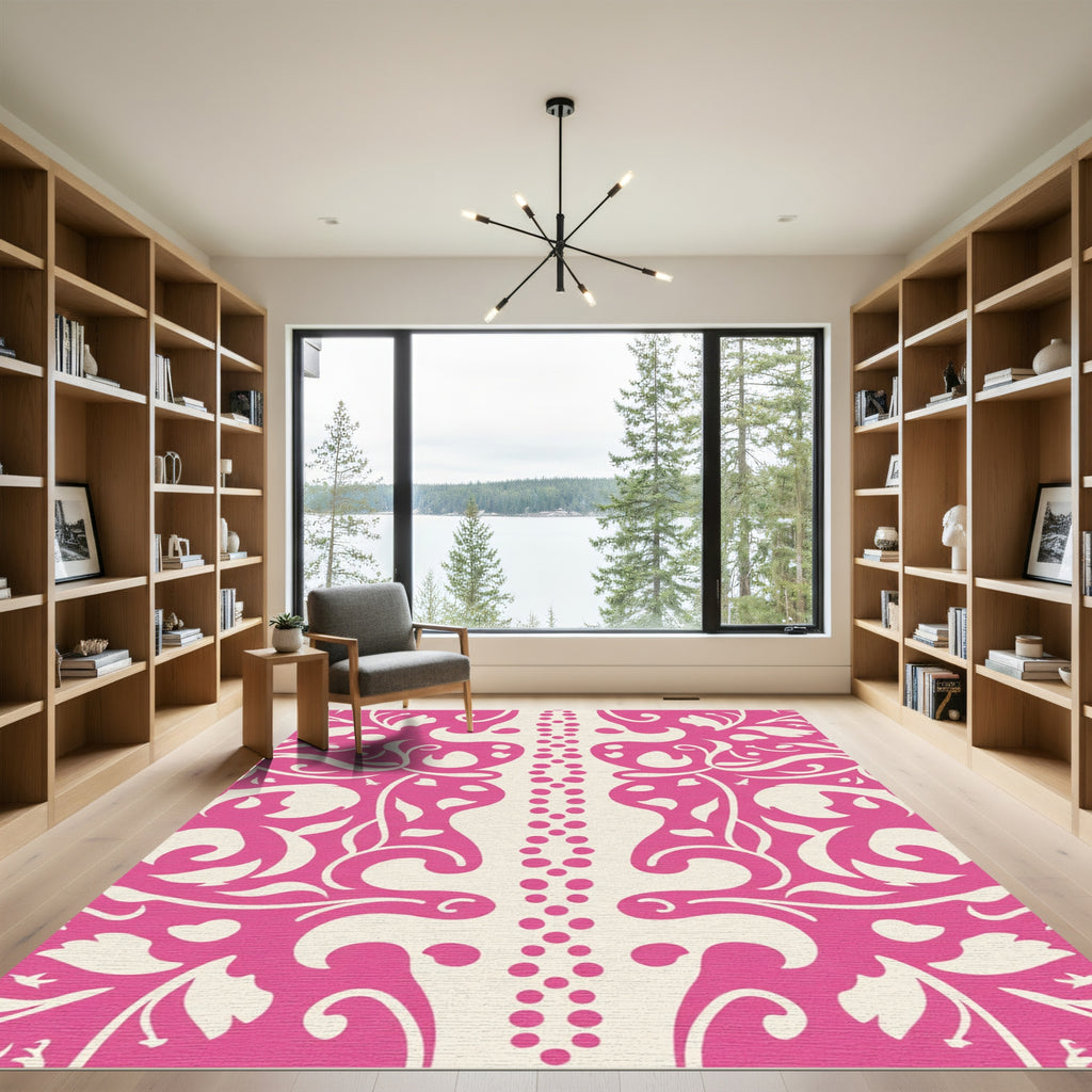Vibrant Ivory Symmetric Floral Scroll Rug