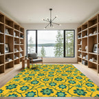 Golden Teal Floral Vine Rug
