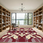 Deep Red Geometric Diamond Overlay Rug