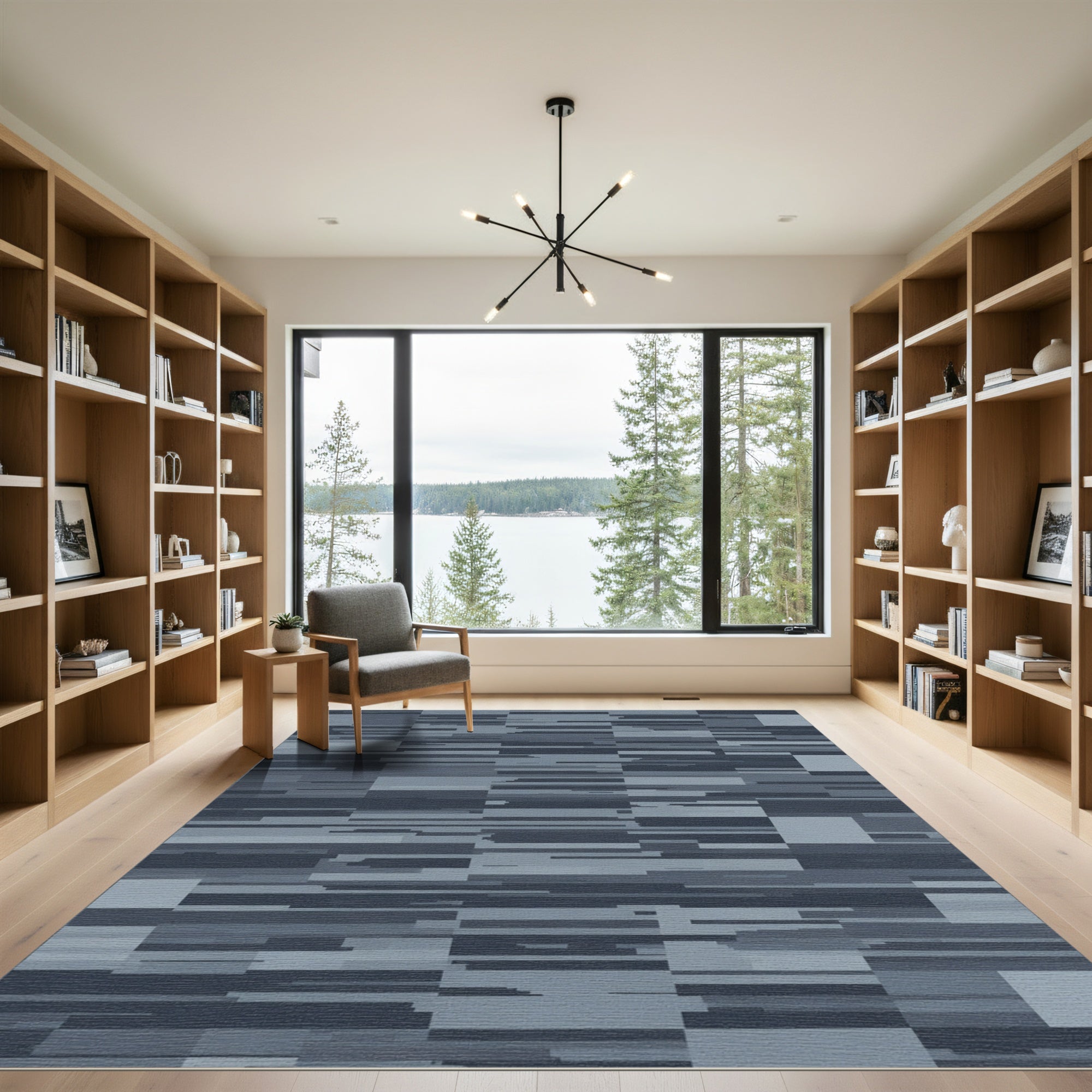 Abstract Gray Tonal Landscape Blocks Rug