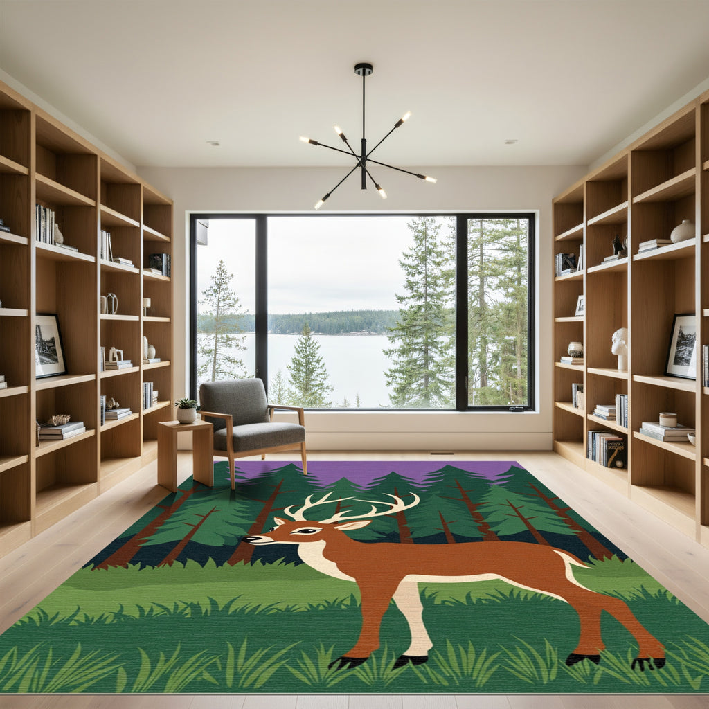 Majestic Brown Deer Forest Night Rug