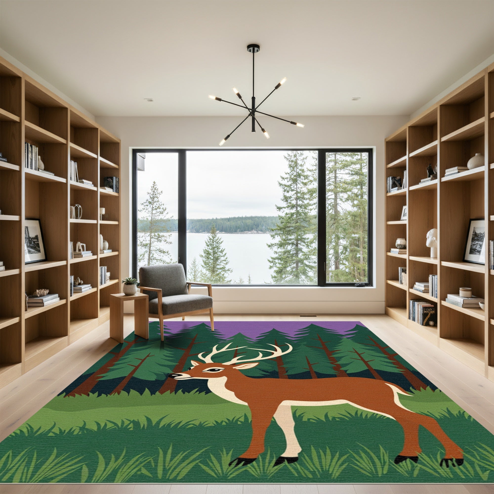 Majestic Brown Deer Forest Night Rug