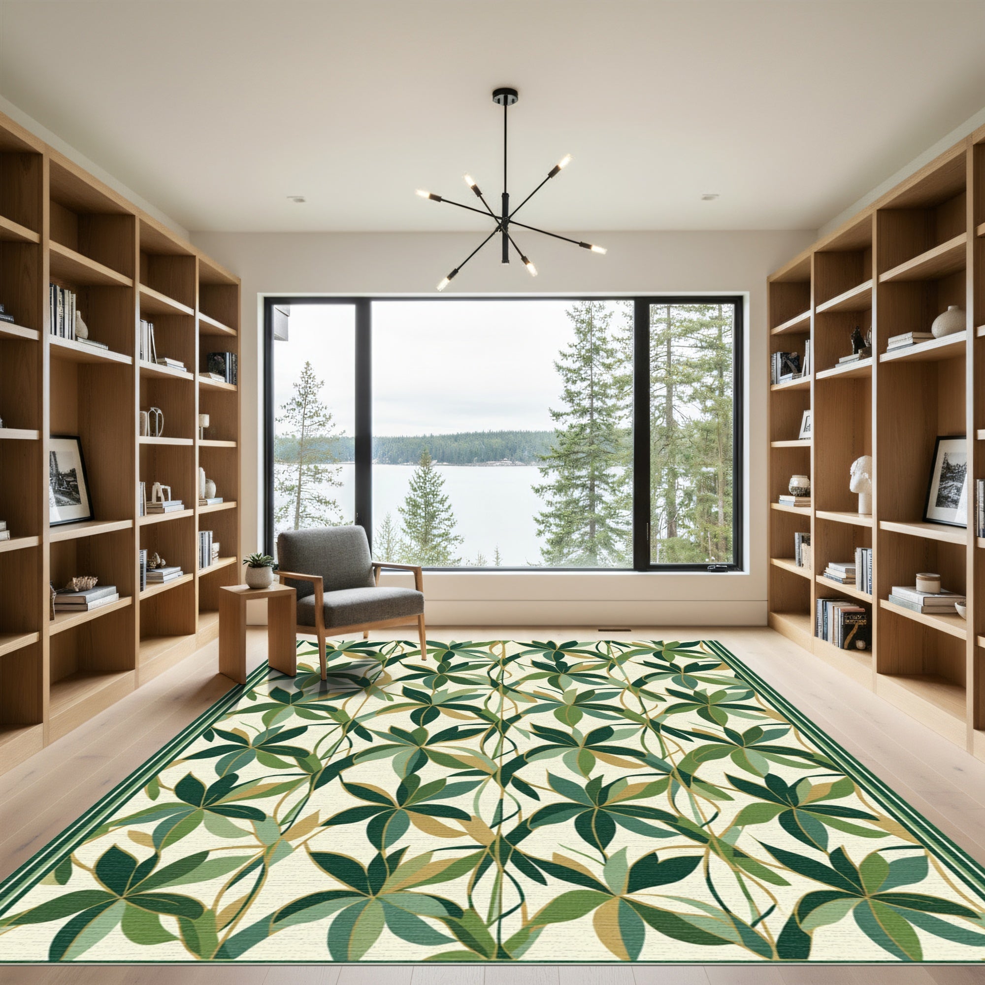 Emerald Green Leafy Vine Arrangement Rug