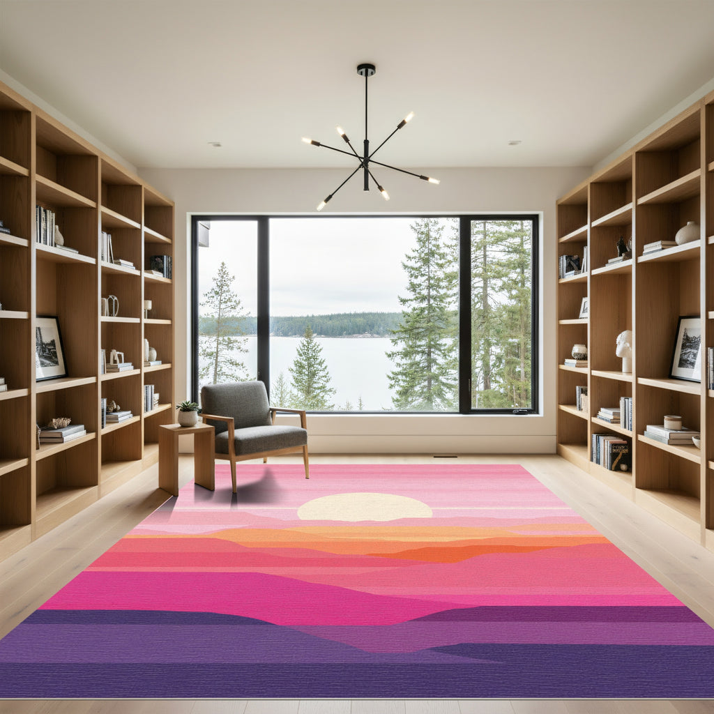 Pink Sunset Horizon Layered Landscape Rug