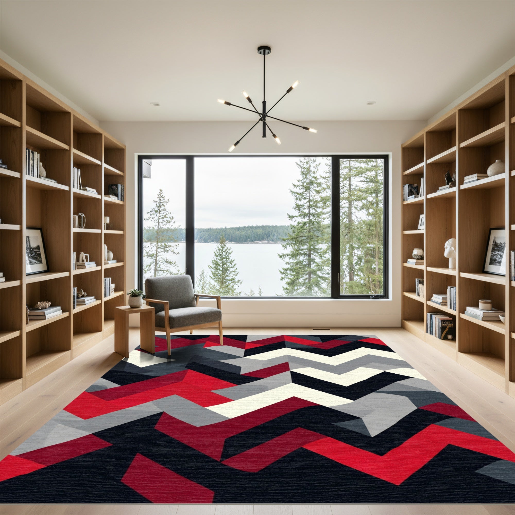 Bold Red Black Gray Chevron Rug