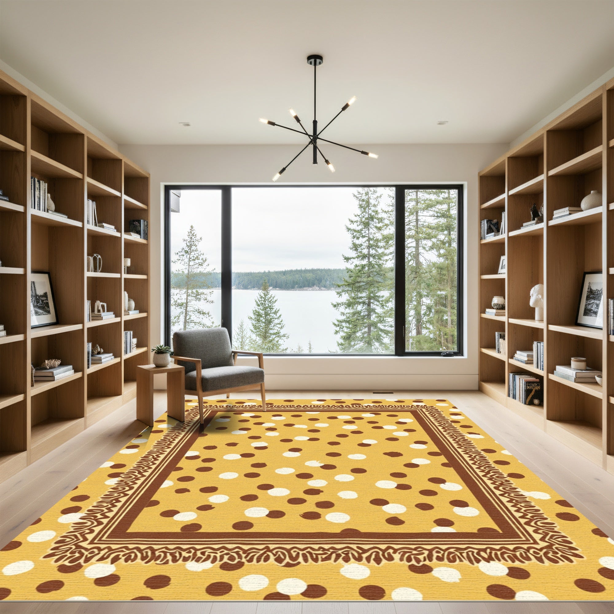 Golden Yellow Polka Dot Border Rug