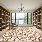 Cream Brown Abstract Swirls Rug