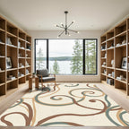 Cream Swirl Abstract Ribbon Art Rug