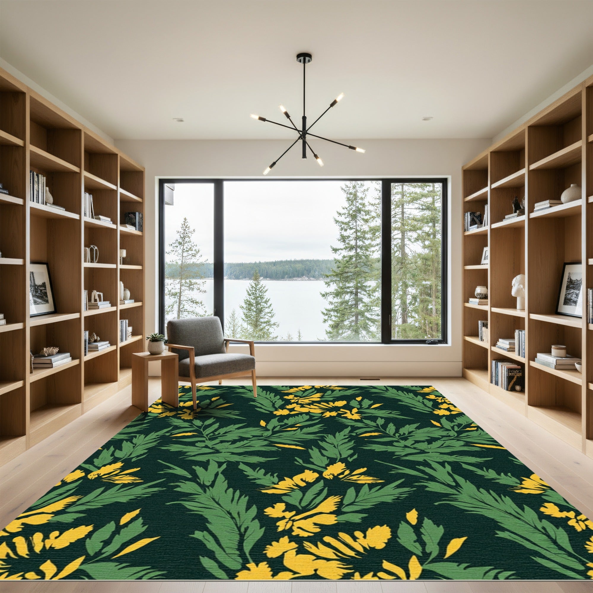 Vibrant Yellow Blossom Leaf Medley Rug
