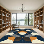 Abstract Navy Orange Fluid Shapes Rug