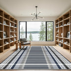 Modern Navy Gray Plaid Stripe Rug
