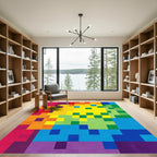 Vibrant Pixelated Rainbow Geometric Rug