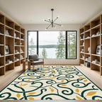 Cream Green Golden Leaf Vine Rug