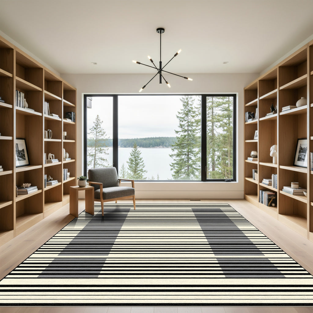 Modern Gray Barcode Stripe Rug