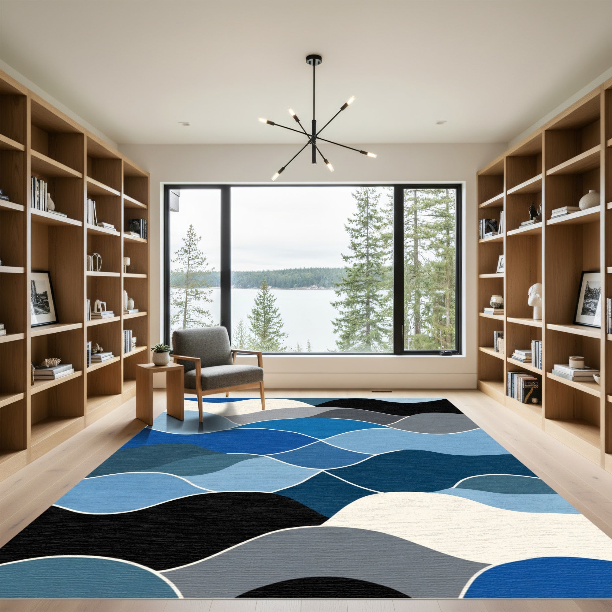 Layered Wavy Landscape Blues Rug