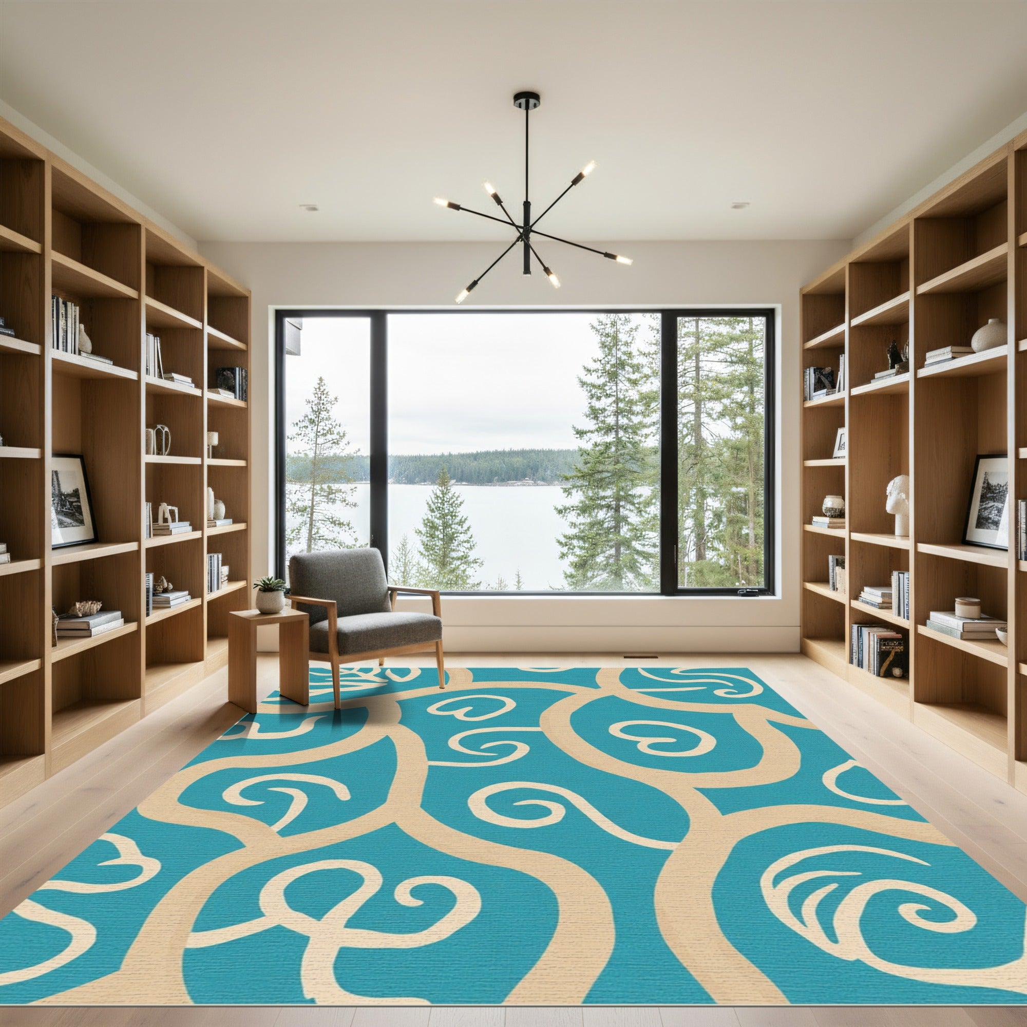 Teal Beige Organic Swirl Rug
