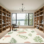 Delicate Pink Mushroom Fern Botanical Arrangement Rug