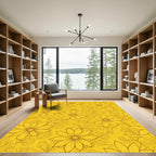 Golden Yellow Floral Outline Rug