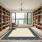 Rich Cobalt Blue Golden Vine Border Rug