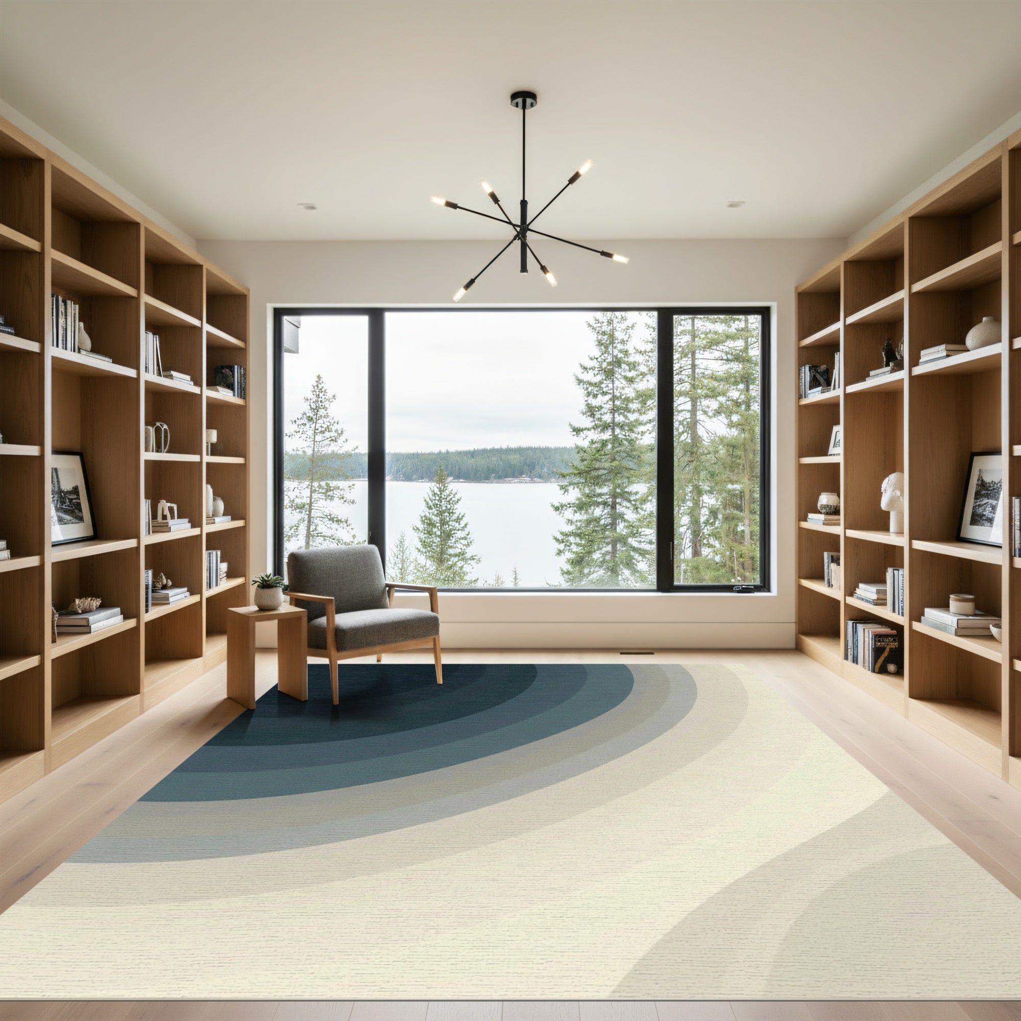 Deep Blue Gradation Concentric Rings Rug