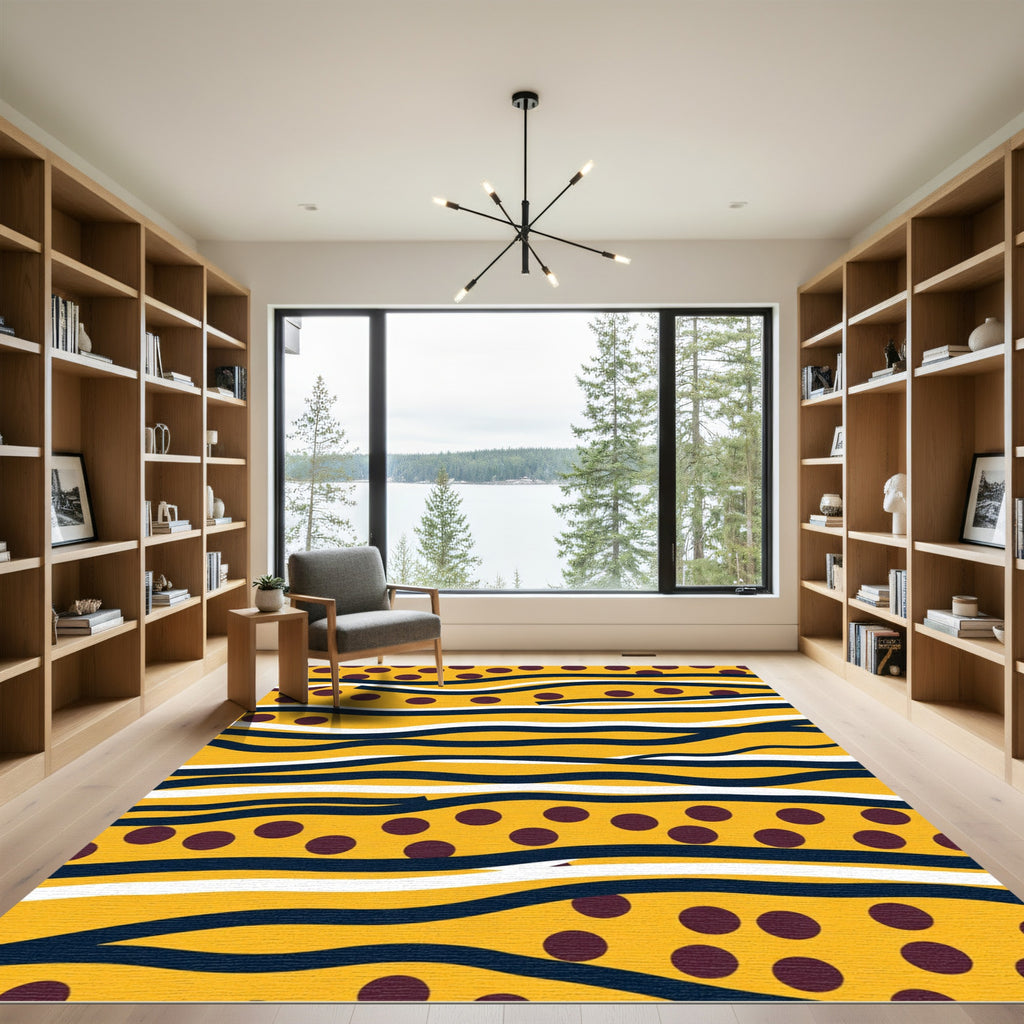 Sunny Yellow Dot Wave Lines Rug