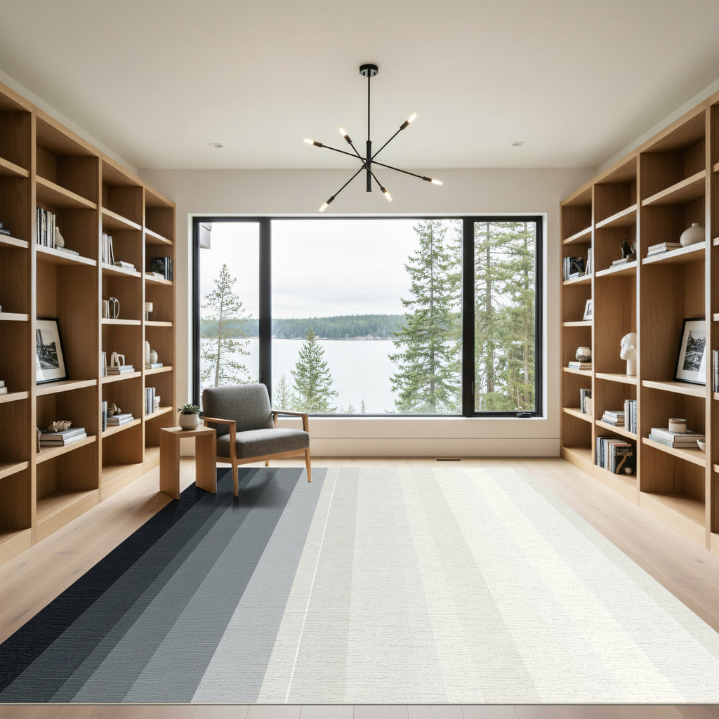 Modern Charcoal Gray Gradient Stripes Rug