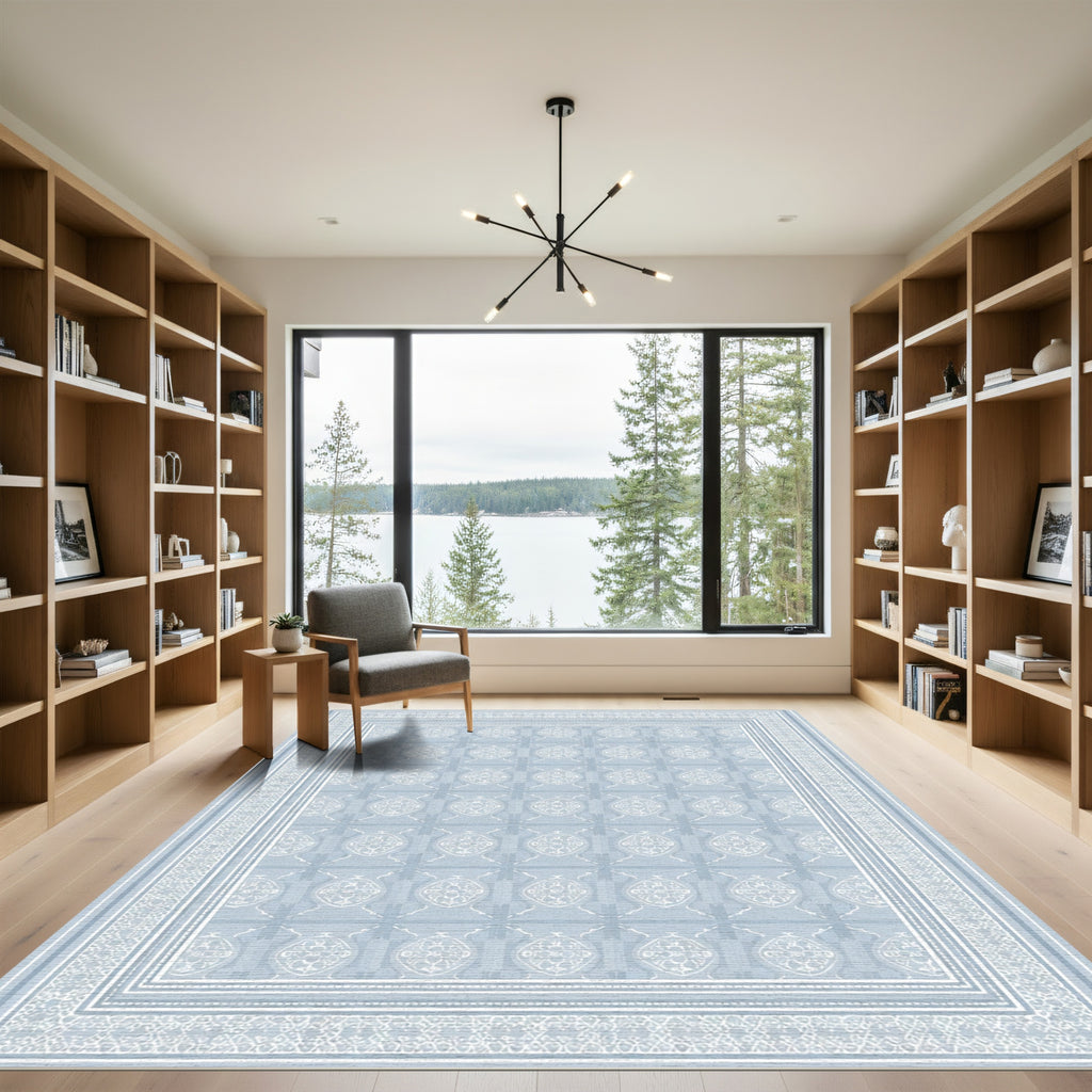 Pale Blue Ornate Ceramic Medallion Rug