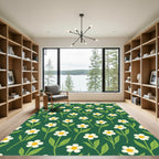 Whimsical White Daisy Garden Rug