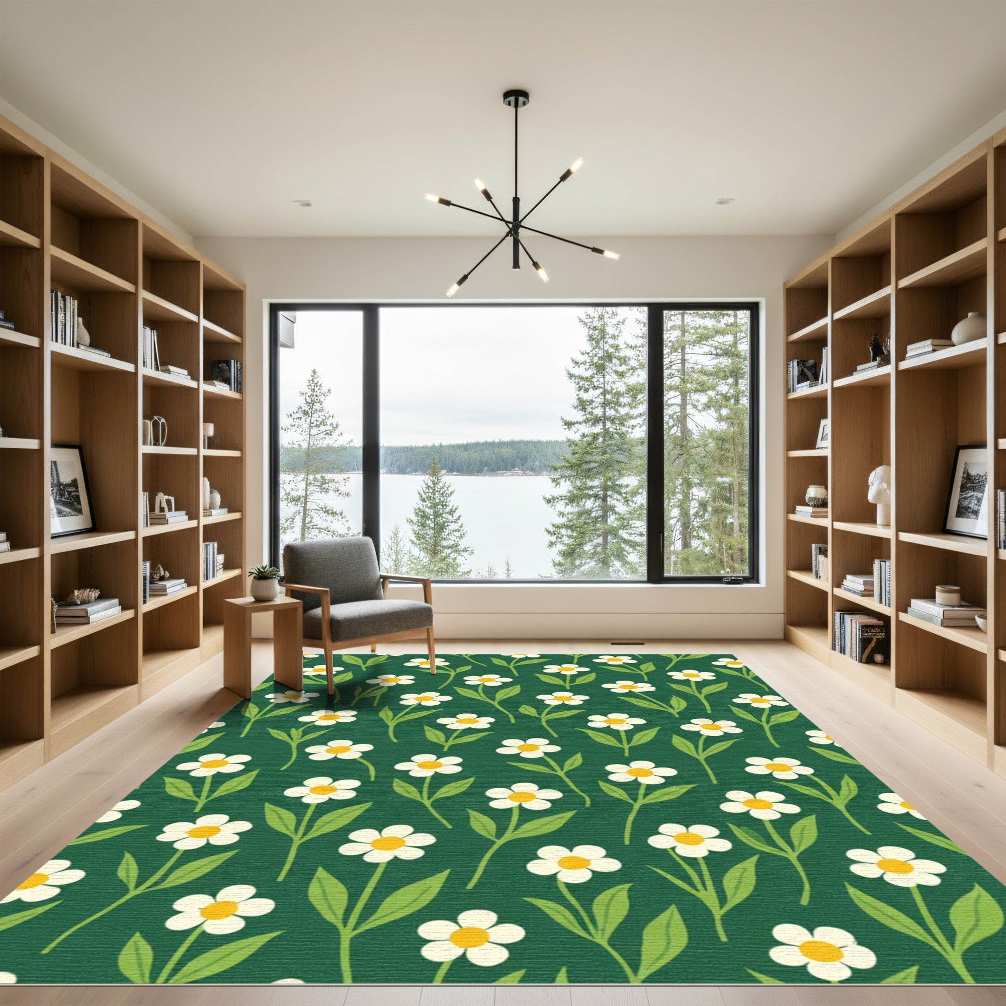 Whimsical White Daisy Garden Rug
