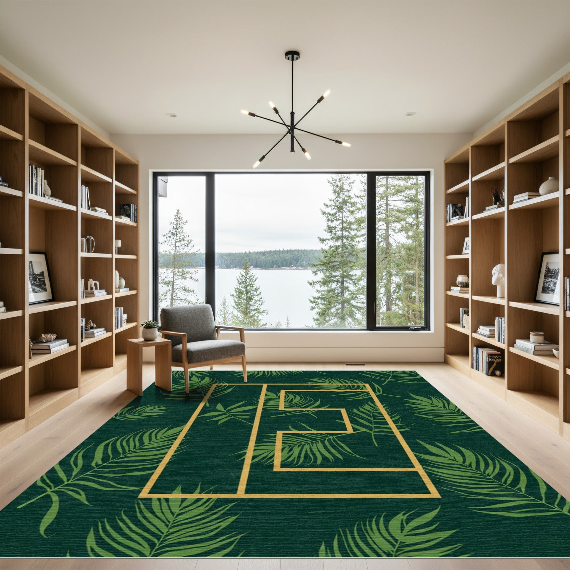 Emerald Tropical Leaf Geometric Frame Rug