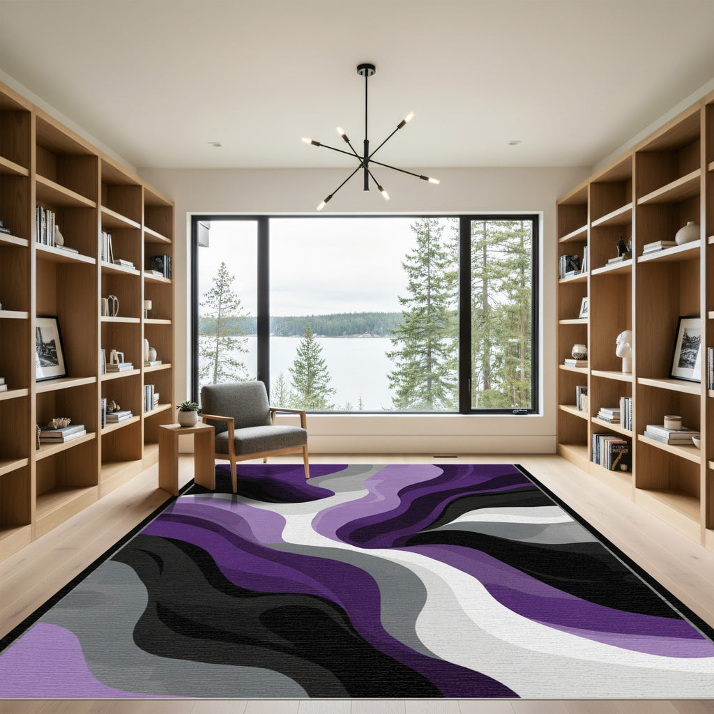 Purple White Gray Swirl Abstract Rug
