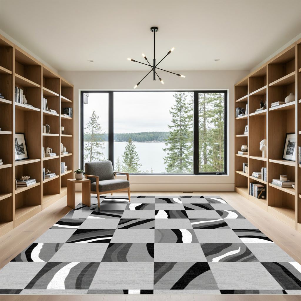 Monochromatic Abstract Checkered Flow Rug