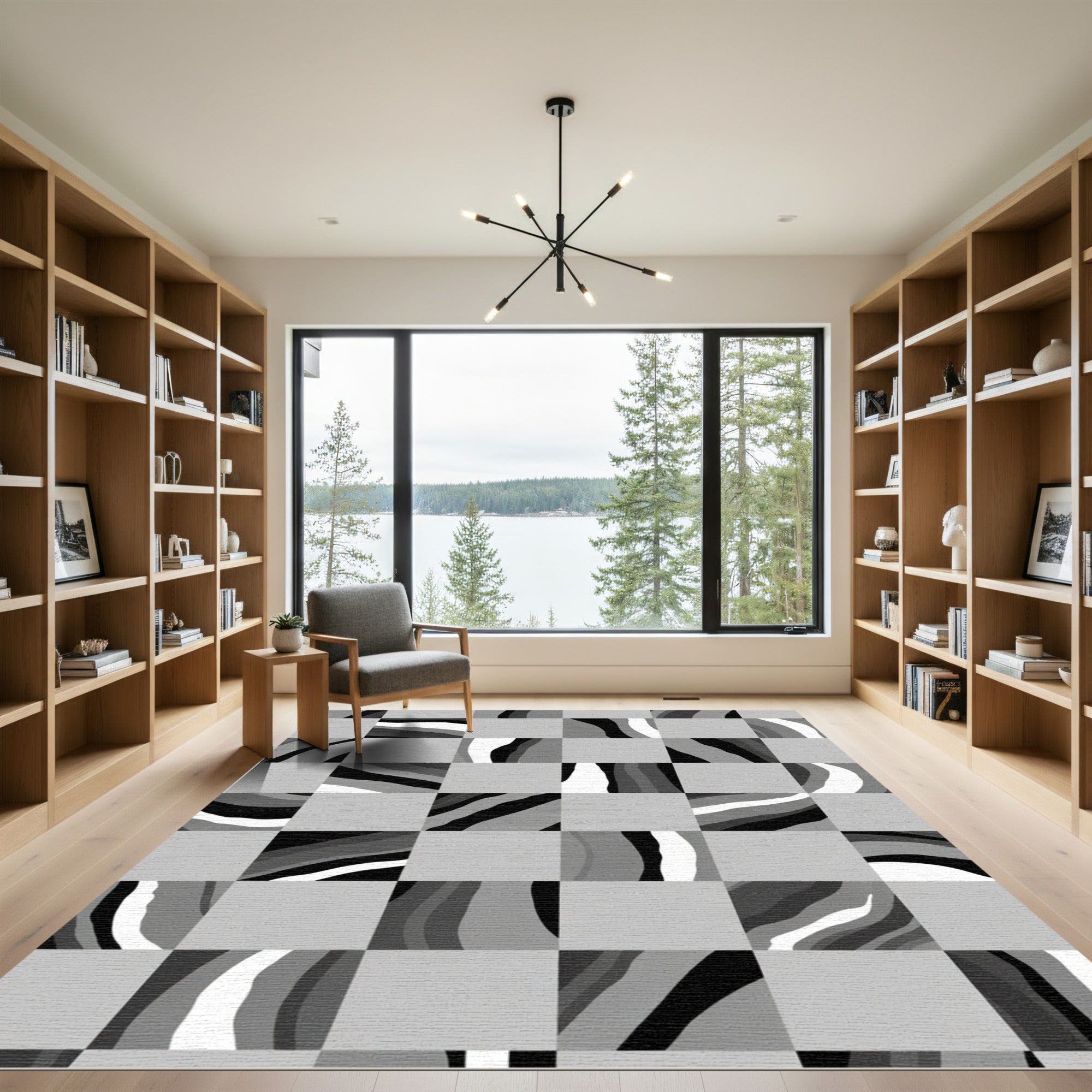 Monochromatic Abstract Checkered Flow Rug